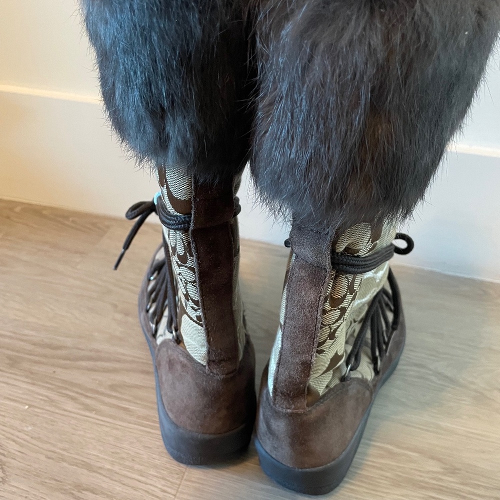 Coach Fur Brown Monogram Patchwork Winter Boots - image 5